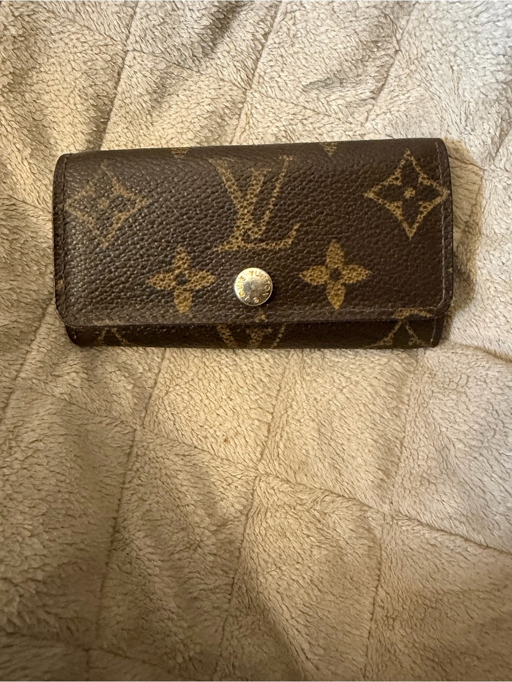 Louis Vuitton Monogram Coated Canvas Key Pouch in Brown and Gold